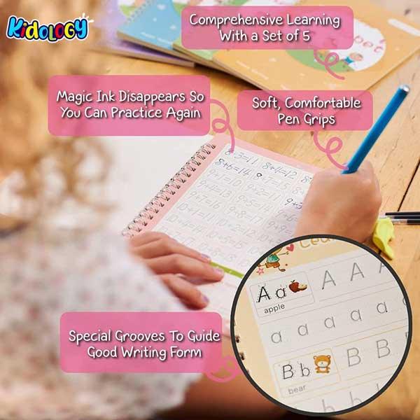  6 Pc Reusable Grooved Writing Practice Copy Books,Groovd Kids  Writing, Learning Handwriting Practice Kit for Preschool Kids Age 3-8  ​Calligraphy : Office Products