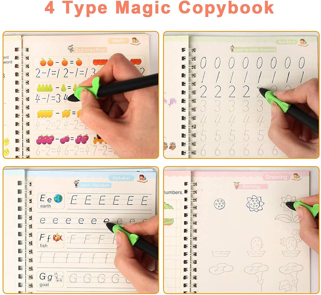 Magic Practice Copybook with pen (4 BOOKS +10 REFILLS) - HelloKidology